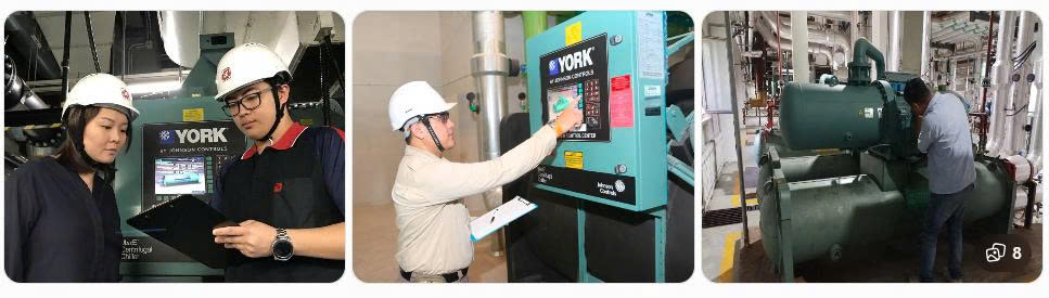 Kỹ thuật viên châu Á kiểm tra hệ thống Chiller